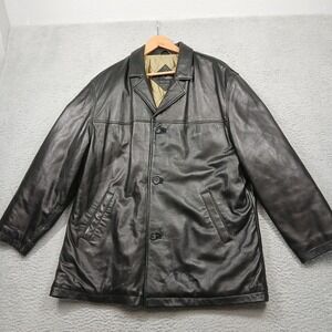 J Ferrar Men's Black Genuine Lambskin Leather Jacket Coat Large